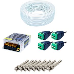 Kit de Acessórios 01 Fonte 10A + 08 Conector BNC + 04 Conector P4 + 01 Cabo Coaxial 100m | Portal das Câmeras - portaldascameras